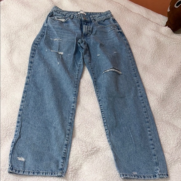 Forever 21 Blue Flare Wide Leg Jeans with Distressed Look - Picture 1 of 9